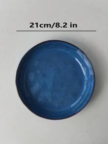 2个8.2英寸复古做旧陶瓷盘，窑变悉尼蓝乡村风格沙拉碗，创意个性化西式餐厅陶瓷早餐碗，水果搅拌碗，米饭碗，甜点碗，适用于家庭厨房、餐厅聚会、厨房用品、餐具配件，可用于烤箱和微波炉 - 彩色 - 查看 4