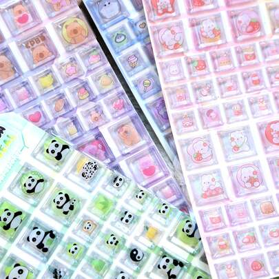 可爱立体宠物系列熊猫和兔子3D贴纸，萌萌卡通3D环氧树脂贴纸套装 | 适用于手机、笔记本电脑、杯子和贴纸艺术 | 表面光滑，优质树脂，手工贴纸，自粘贴纸，文具爱好者，DIY爱好者