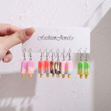 Summer New Gradient Color Ice Cream Dessert Milk Tea Earring Set Cute Cartoon Resin Pendant Earrings For Women - SRY1798甜點耳環套裝 - 查看 2