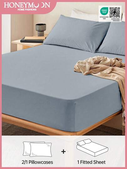 2/3件套纯色床笠，床垫保护套，床垫罩，深口袋床笠，柔软透气，适用于单人床、双人床、大号双人床、特大号双人床 - 14英寸/35厘米深口袋，可机洗，通过Oeko-Tex认证