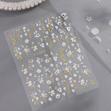 白色花朵和金色枝条美甲贴纸，裸粉色清新春日美甲贴花，手工DIY美甲用品，持久防水自粘，精致3D立体花卉美甲贴纸 - 彩色 - 查看 5