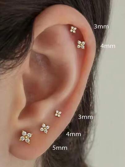 Pendientes de botón florales elegantes con piedras de circonita, versátiles para boda, uso diario, fiesta, regalo de cumpleaños para niña