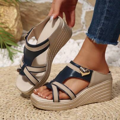 Plus Size Women's Heart Shaped Wedge Heel Open Toe Casual Thick Sole Sandals, New Spring/Summer 2026