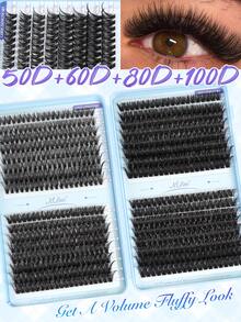 640片装（10D+20D+30D+40D、30D+40D+50D+60D、50D+60D+80D+100D）卷翘簇状假睫毛超值套装，包含新手友好型假睫毛教程、蓬松DIY分段式假睫毛、胶水、卸妆液、镊子、睫毛刷，可重复使用。 - 黑色 - 查看 2