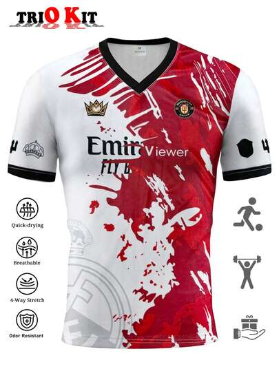 Madrid X Manchester Football Collection. Spain And England Themed Sports Tops, Outdoor Gear, And Comfortable V-Neck Casual T-Shirts. Suitable For Matches, Training, And Fitness For Fans Of "Los Blancos", "The Galacticos", And "The Red Devils". An Ideal Gift