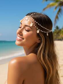 imoli 1 chiếc mặt dây chuyền hình sao biển, vỏ sò giả ngọc trai màu trắng, phong cách Boho Chic, làm thủ công, có thể điều chỉnh độ dài, quà tặng cho tiệc tùng, cô dâu tương lai, phụ kiện tóc cho nữ. - 29298-G - Xem 3