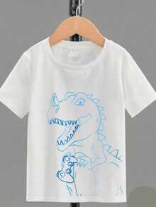 Camiseta Infantil Barata Dinossauro Confortável Algodão - Branco - Visão 1