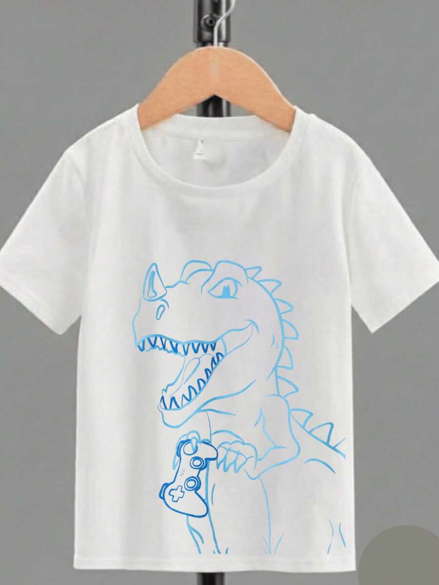 Camiseta Infantil Barata Dinossauro Confortável Algodão - Branco - Visão 1