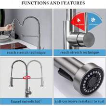 Monobloc Silver Kitchen Sink Mixer Taps With Pull Out Hose Spray Single LeverTap - Silver - View 10