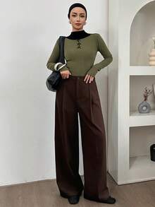 Livesso 女士商务休闲通勤裤，春夏款 - 咖啡棕 - 查看 5