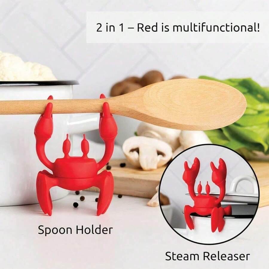 Red Crab Silicone Utensil Stand, Heat Resistant Spoon Chopstick Holder, Steam Release Kitchen Gadget, Fun Practical Home Cooking Gift - Đỏ - Xem 1