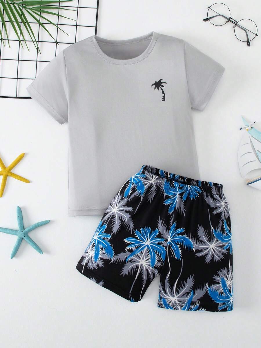 Bộ 2 món gồm áo thun ngắn tay và quần short cho trẻ em, nhẹ, đa năng, kiểu dáng thường ngày cho kỳ nghỉ hè, phù hợp cho bé trai và bé gái từ 4-12 tuổi. - Nhiều màu - Xem 1