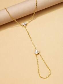 1 Peça Corrente de Mão com Formato de Folha Fashionável Ligada por Strass, Joias de Noiva, Delicada e Cintilante, Acessório de Uso Diário, Presente - folha - Visão 5