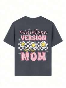 Tween Girl Funny "MINIATURE VERSION OF MY MOM" Cartoon Print T-Shirt, Suitable For Girls' Daily Wear, Mother-Daughter Matching And Special Occasions, Cute And Fashion Top For Girls In Summer - Dark Grey - View 10
