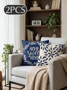 Conjunto de 2 capas de almofada com estampa de folhas em azul marinho. Tecido macio e respirável para sofá, cama, carro, decoração de casa, material escolar, casamentos. Lavável à máquina. Certificação OEKO-TEX. - Multicolorido - Ver 11