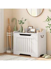 Cesta de almacenamiento de madera con tapa, Caja de juguetes de madera para niños y niñas, Caja de juguetes de madera para niños grandes, Banco de almacenamiento con bisagra de , Baúl de almacenamiento para la entrada, Sala de estar, Dormitorio, Sala de juegos - 24,8 pulgadas - Blanco - Ver 7