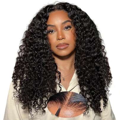 150 Density Natural Color Lace Front Wig, Brazilian Human Hair, Deep Wave Curly, Pre-Plucked Hairline, 5x5 Transparent Lace Closure Wig, For Women