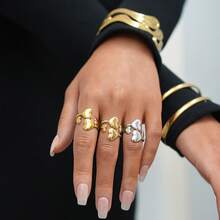 Bộ 3 nhẫn hình trái tim/1 chiếc, nhẫn thép không gỉ mạ vàng 18k, nhẫn thời trang cao cấp dành cho nữ, nhẫn thép không gỉ 304, trang sức cá nhân hóa kiểu dáng đơn giản và cao cấp, quà tặng ngày lễ/thiết kế đa năng phù hợp hàng ngày, thích hợp cho bạn gái và vợ, thích hợp cho các buổi gặp gỡ và tiệc tùng hàng ngày. - Nhiều màu - Xem 3