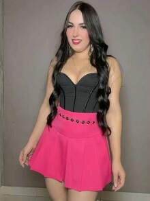 Women's Short Pleated Tailored Skirt With Invisible Side Zipper - Elegant Casual Fashion - Hot Pink - View 9
