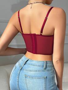 EZNV Halloween Sparkling Diamond Bustier - Back Closure Lift-Up Party Design - Burgundy - View 3