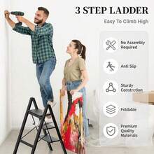 3 Step Ladder Folding Heavy Duty Aluminium Outdoor Indoor Lightweight Step Stool - Negro - Ver 2