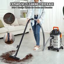 Stainless Steel Wet Dry Shop Vacuum, 8 Gallon 6 Peak Horsepower Wet/Dry Vac, Powerful Suction With Blower Function W/ Attachment 2-In-1 Crevice Nozzle, Small Shop Vac Perfect For Carpet Debris, Pet Hair - 銀色 - 查看 4