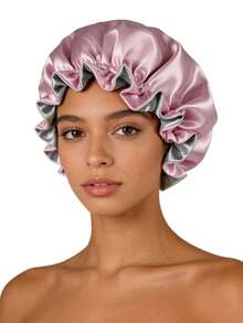 1pc Reversible Silk Satin Sleep Cap, Adjustable Sleeping Hat Hair Sleep Cap - Grey - View 2