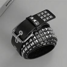 1pc Unisex Denim Belt, Fashion Punk Style Leather Belt, Versatile Y2K Belt, Suitable For Daily Wear - Black - View 6