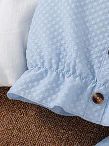 2pcs/Set Young Girl' Blue Strap Top With Buttons And Bow Shorts, Casual Summer Outfit - Mint Blue - View 5