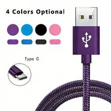 Cable USB A a Tipo C trenzado de nailon, carga súper rápida, cargador de coche, Android, cámara, MP3, adaptador universal, cable cargador USB-C, esencial de viaje - Morado - Ver 1