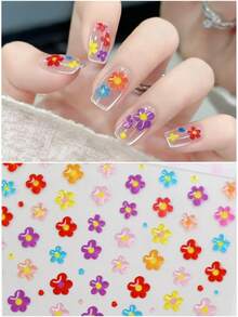 2张果冻花朵贴纸，2个5D春夏可爱彩色果冻花朵美甲装饰滑贴美甲配件美甲贴纸DIY美甲用品 - 彩色 - 查看 6