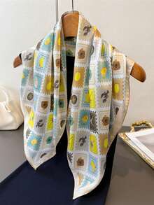 1pc Women's New Geometric Pattern Plaid Print Bandana Scarf, Headscarf - Multicolor - View 7