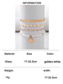 4pcs/Set Fashionable Bohemian Style Metal Chain Airplane Charm, Glass Beads, Seashell Pendant Handmade Rope Bracelet Set, Suitable As Beach Party Gift For Women - 21255-a-g - View 9