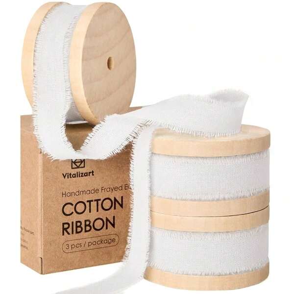 Vitalizart White Cotton Ribbon Handmade Fringe 5/8\ X 21 Yd Pure Natural Cotton Ribbons For Gift Wrapping Wedding Invites Bridal Shower Bouquets Holiday Decor