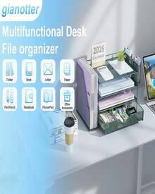 Gianotter 4-Tier Desk Organizer With Drawers, File Holders, Letter Trays And Pen Holders - Workspace Accessories For Office Supplies (Green) - ColorD - 查看 4