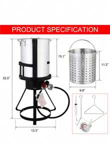 13x32 Inch Black Round Tripod Stove Rack – Silver Fryer Basket For Gas Stoves - 2-piece Set - View 2
