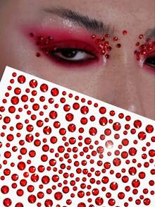 1Sheet/325pcs Christmas Multisize 3D Imitation Synthetic Gemstone Face Rhinestone Stickers,3D Large Size Sparkling Red Color DIY Makeup Christmas Party Masquerade Eye & Face Decoration For Party Music Festival,Concert Look,Face Gems - Red - View 7