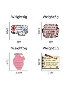 4pcs Minimalist Healing Religious Phrase Brooch, Zinc Alloy Enamel Material, Spanish Text Decor, Religious Faith Theme Badge, Unisex Design, Daily Religious Accessory Gift - Multicolor - View 3