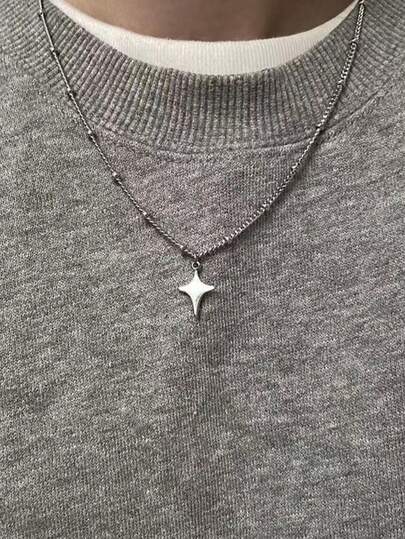 1 pieza Collar con colgante de estrella de color plateado gótico para mujeres y hombres, estilo Egirl, Y2K, Cool, EMO, Punk, Estético, Grunge, regalo de joyería