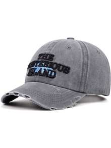 1pc The Mysterious Island 3D Embroidery Baseball Cap, Unisex Couple Style, Distressed Washed Soft Crown Curved Brim Hat - Multicolor - View 14