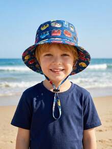 儿童新款汽车印花遮阳帽，可调节抽绳，适合3-8岁男孩，春夏休闲防晒帽 - 1PC - 查看 10