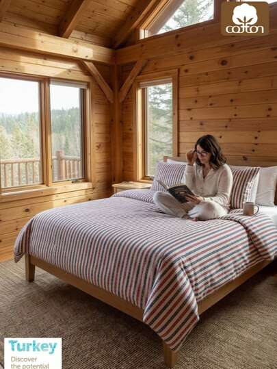 CAQQA 3 Pieces Turkish Cotton Woven Duvet Cover Set | Duvet Cover And Pillowcase, Modern Bedding For Bedroom, 135*200 Cm, 150*200 Cm, 200*200 Cm, 200*220 Cm, 220*240 Cm