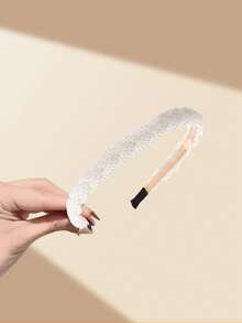 1pc Simple White Pearl Headband, Comfortable Non-Slip Headpiece, Suitable For Daily Wear, Elegant Faux Pearl Headband, Shiny Beaded Headband, Suitable For Wedding And Bridesmaid Looks Hairband Diadema Hair Hoop - White - View 13