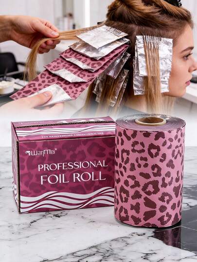 CTZIHGAO Aluminum Foil Hair Dye Sheets - Premium Pre-Cut Foil For Highlighting, Ombre, Bleaching And Coloring - Non-Slip Embossed Surface For Fast, Clean, And Even Dyeing - Professional Salon-Grade Hair Foil (Pink Leopard Print)