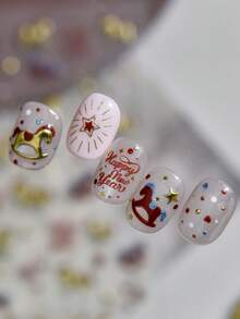 1张5D烫印美甲贴纸，中国风复古美甲贴纸，闪亮小马贴纸，DIY美甲贴纸，美甲贴纸和贴花 - 彩色 - 查看 4