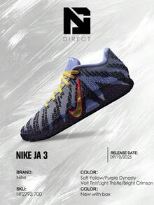 Nike Ja 3 Hustle & Flow – Men's Lifestyle Sneakers – Shoes For Man-Vintage-Autumn & Winter-Inspired Running Shoes, Shock-Absorbing Comfort, Gym To Streetwear Casual Wear - Prefect Thanks Giving Day & Chrismas Gift-HF2793 700 - Soft Yellow/Purple Dynasty/Volt Tint/Light Thistle/Bright Crimson - 查看 6
