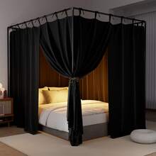 Black Canopy Bed Curtains - 4 Corner Post Bed Curtains Lightproof Queen Bed Canopy Bed Curtains For Adults Girls Bedroom Decoration - màu đen - Xem 3