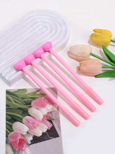 4PS Heart-Shaped Design Ballpoint Pen, Pink Elegant Ink Pen Set For Office School, Smooth Writing Pen For Women, Desktop Accessory, Aesthetic Stationery, Gift For Colleagues