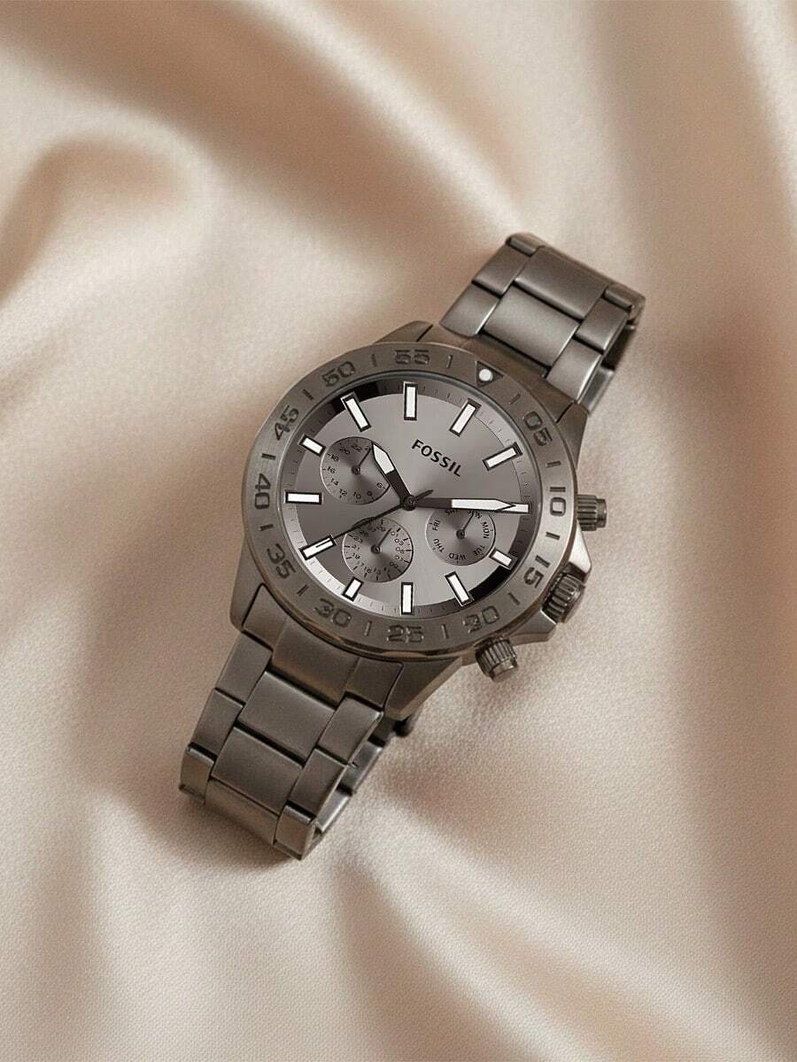 Đồng hồ nam Fossil mặt số xám tia nắng, đồng hồ đa chức năng, mặt kính khoáng tráng gương, dây đeo thép không gỉ màu khói, chức năng bấm giờ hiển thị ngày, đồng hồ đeo tay công sở, máy quartz, chống nước 5ATM, món quà hoàn hảo BQ2491 - màu đen - Xem 1