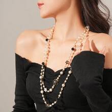 1 pieza Collar apilable elegante con flor de perlas falsas de varias capas, adecuado para uso diario, fiesta, regalo de joyería, otoño/invierno de mujeres - Doble capa - Ver 6